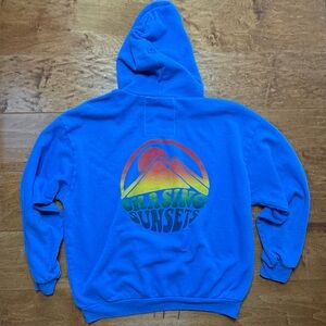Aviator Nation Chasing Sunsets Hoodie Under Canvas Rainbow Graphic Sz L NWOT
